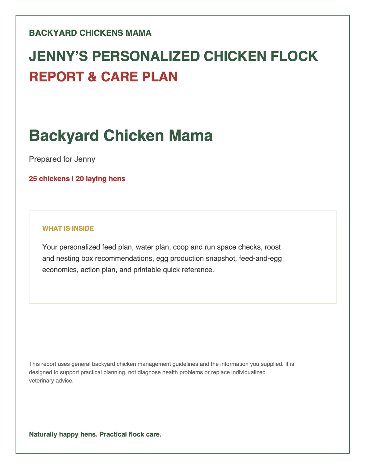 Personalized Chicken Flock Report & Care Plan